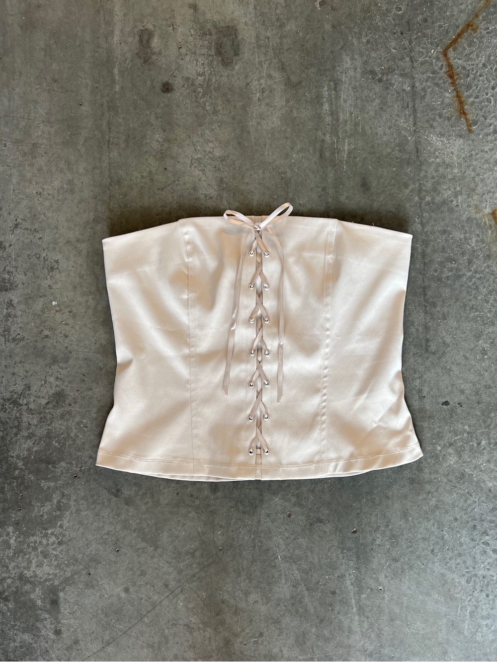 Vintage 90s Le Chateau Strapless Lace-Up Corset Top - Cream